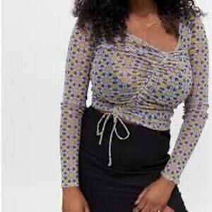 Urban Outfitters Shona Cinched Cropped Mesh Top Size Medium